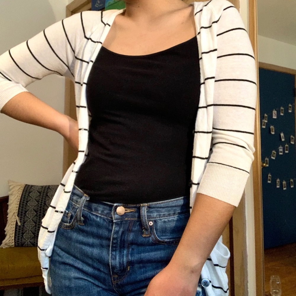 White & black striped cardigan